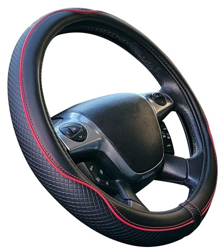 S SUMEX Funda Volante Coche Universal Modelo Centauro Negro Rojo Poli Piel 37-39 cm Antideslizante Transpirable Efecto Carbono