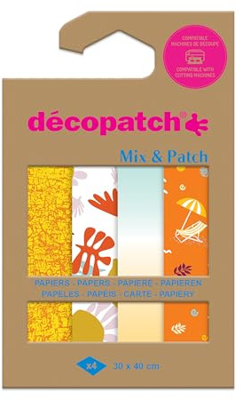 Décopatch DP034C - Une Pochette de 4 Feuilles Décopatch - Dimensions : 30 x 40 cm - Papiers imprimé, Motifs enfants - Mix & Patch - A partir de 5 ans, DIY, création, rénovation, activité créative