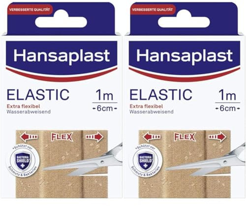 Hansaplast Elastic Pflaster (1 m x 6 cm), zuschneidbare Wundpflaster für Gelenke und viel bewegte Körperstellen, flexibles Verbandsmaterial mit extra starker Klebkraft (Packung mit 2)