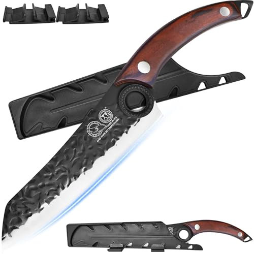XYJ Coltello da cucina forgiato, mannaia in acciaio ad alto tenore di carbonio, coltello da chef giapponese, taglio di carne vegetale con foro per le dita, coltello da cucina per affettare con guaina