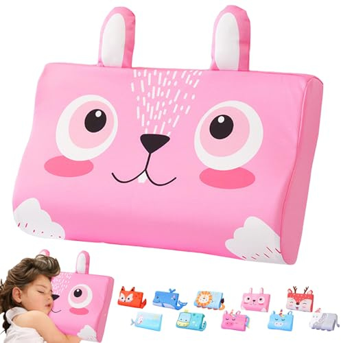 LUKIUP Schlummerkids Cojín de 45 x 27 cm, diseño de animales lindos para niños, con memoria, transpirable, cómodo, ergonómico, para niños a partir de 3 años (conejo)