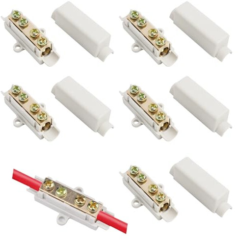 5 pezzi Morsettiera connettore filo conduttore in ottone, Viti Doppie Morsettiera Morsettiera, Tipo T Connettore Splitter Cavo, Guscio In ABS, 1000V 100A, ZK-1116, per cavi 2,5-16