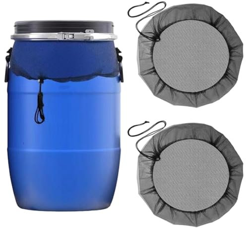 Lot de 2 filets pour citerne de pluie, de qualité supérieure, avec cordon de serrage, couverture, cordon de serrage réglable, filet de protection, moustiques, 85 cm