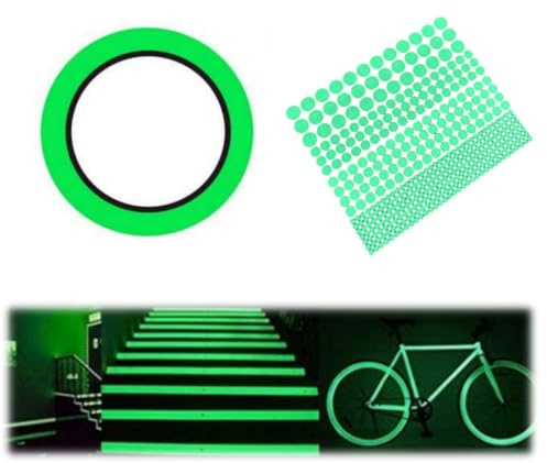 FUVBNQGT 407 pcs Leuchtpunkte Fluoreszierende, Leuchtende Aufkleber,Fluoreszierendes Klebeband - Leuchtendes Band Markierungsband 1cm X 5m, Leuchtende Punkte, Für Kinderzimmer, Sternenhimmel ﻿