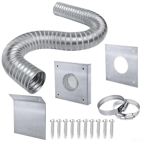 Besttoolifes Estufa de pellets de 2 pulgadas Kit de admisión de aire fresco con tubo de aluminio de 60 pulgadas Sistema de aire frío para estufas de pellets de madera con pantalla de placa de pared