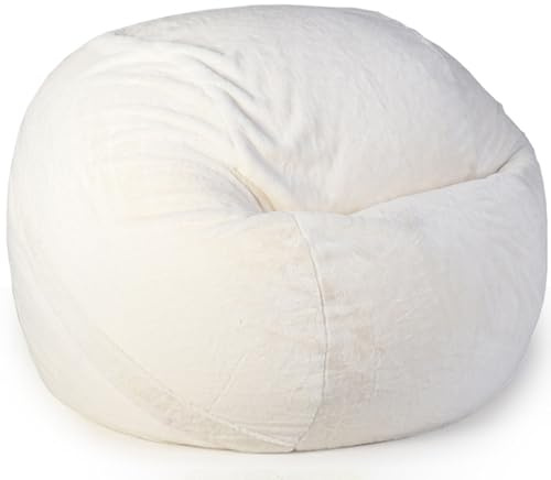 DTLEO Copertura per Poltrona a Sacco, Lavabile Morbido Pelliccia di Coniglio Finta Copri Lazy Bag (Senza Imbottitura) Pouf a Sacco Puff Poltrona per Bambini Adulti,Bianca,4Ft