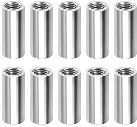 MIPIACE Lot de 10 Manchons Filetés Ronds M8 x 12 x 30mm Rond en Acier Inoxydable 304 Connecteur Écrous Filetage Intérieur Continu pour Tige de Support pour Profilés en Bois Plastique Aluminium Maison