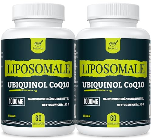 Ubiquinol CoQ10 Liposomal 1000 mg – Coenzyme Q10 vegan hautement dosé avec phosphatidylcholine pour une absorption optimale – Complément alimentaire premium (60 unité (Lot de 2))