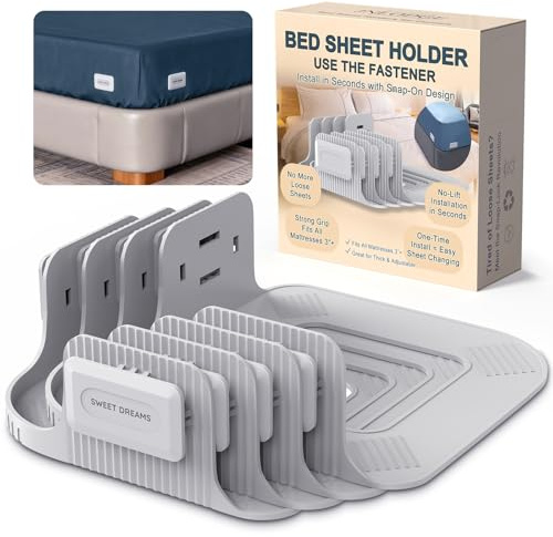 Bed Sheet Holders for Corners - Snap-Lock Sheet Lock for Fitted Sheets, Sheet Holders Keep Sheets Firm & Tight - Durable ABS Mattress Sheet Holder, Easy No-Lift Install, Fits 3+ Mattresses (Set of 4)