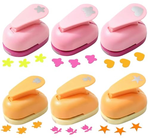 Papierstanzer Set, PUYUKO 6er Motivstanzer Motivlocher Stanzer Ausstanzer Set, Sternenstanzer Herzstanzer Blume/Ahornblatt/Tulpe/Schmettering Motivstanzer Set für Papier und dünnes Bastelpapier