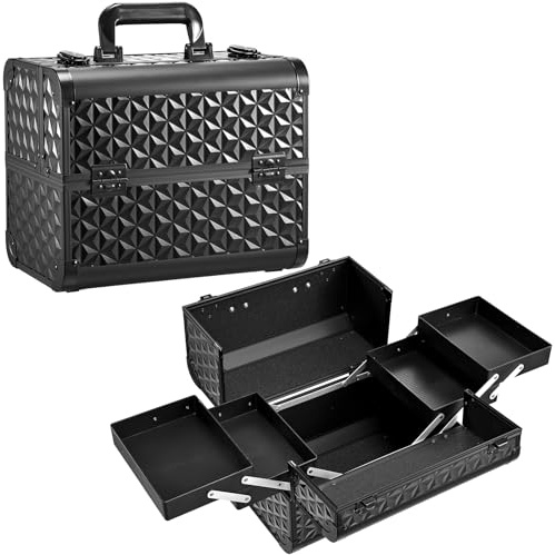 Valigetta professionale per cosmetici, valigetta per cosmetici, borsa per cosmetici, portagioie regalo, con tracolla da donna, Elegante nero