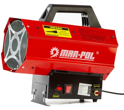 Riscaldatore gas 30kW con tubo 1,5 m e riduttore, struttura metallica resistente, accensione rapida, aria calda pulita, ideale per cantieri, magazzini e spazi ben ventilati