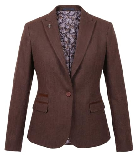 TruClothing Women's Tweed Blazer Herringbone Slim Fit Work Office Jacket