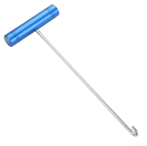 Extracteur d'hameçon en aluminium avec poignée en forme de T pour pêche à la ligne du brochet, de la carpe, tête en acier inoxydable de 26,5 cm (bleu)