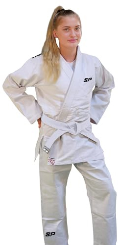 Starpro Kimono Judo GI 350 Grammi Com Miscela di Cotone Premium. Uniforme Professionale per Allenamento e Competizioni - Biano e Blu - Uomini, Donne e Bambini - 110-190 - Senza Cintura