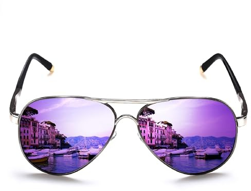 ROCKNIGHT Aviator Sunglasses for Women Polarized UV Protection Ladies Trendy Purple Sunglasses Mirrored Beach Fashion Present for Women