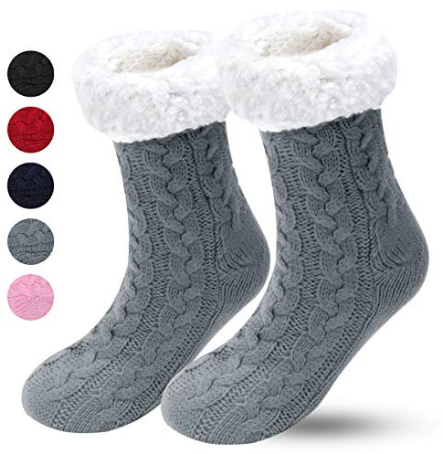 BOER Slipper Socks - Winter Ladies Non Slip Soft Cozy Slipper Socks Fleece Lined Fluffy Socks Knitted Warm Home Socks