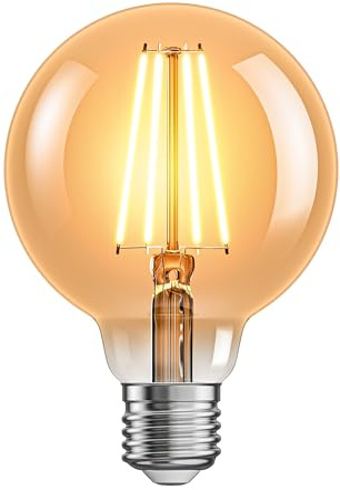 ledscom.de E27 LED-lampa, G95, extra varm vit (2500 K), 7,3 W, 818lm, 3-stegs dimmer, guldfärgad