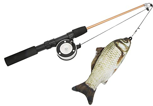 Kattleksaker, naturtrogen fiskdesign Fiskspö Kattleksak för att sparka för att bita Gräskarp + fiskespö