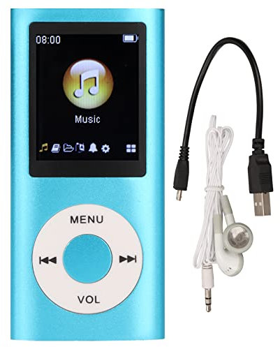 Heayzoki Reproductor de MP4, Reproductor de MP3, Reproductor de Música Portátil, Sonido sin Pérdidas, Pantalla LCD Delgada de 1,8 Pulgadas Compatible con Tarjeta SD de Memoria de hasta 64G (Azul)