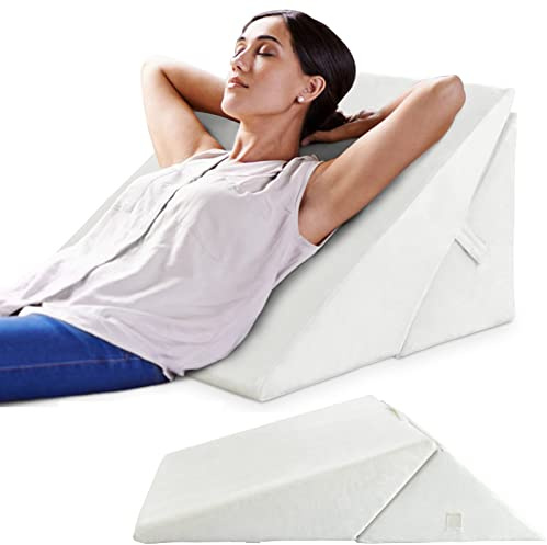 GYMAX Cuscino da Lettura per Letto e Divano, Cuscino Antireflusso Ergonomico, Supporto per Gambe/Schienale/Lombare, Fodera Lavabile, 3 Stili (Bianco 2)