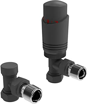 Antracit termostatisk kylarventil vinklat hörn eller rak grå radiator TRV termostatventiler (vinklad)