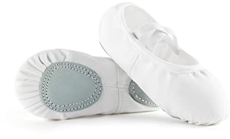 TIEJIAN Ballet Shoes for Girls, Canvas Dance Practice Slippers No-Tie Sole Yoga Gymnastics Shoes(Toddler/Little Kid/Big Kid) White
