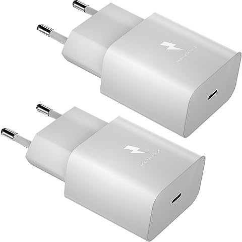 2 Stück USB-C Ladegerät Stecker, AFC Schnellladegerät Netzteil kompatibel mit Samsung Galaxy A13,A52,A52S,A53,S21,S20 FE,S10,S9,S8 Plus,S7,S6 Edge,S5,S4,Z Flip3,Z Fold3, und andere Smartphones-Weiß