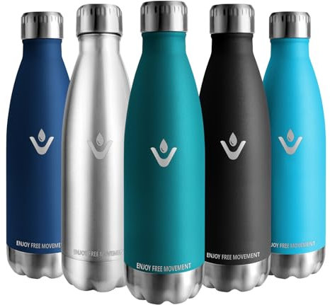 Vikaster Gourde, 500ml Gourde isotherme, Sans-BPA Gourde inox, Etanche bouteille Approprié & Adulte, Sport, Gym, école, Extérieur