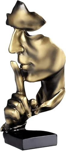 Huhote Thinker Statue, Silence is Gold Abstract Art Sculpture, Ponder Statue, Creative Resin Figurine, Modern Home Ornament, Decoration for Home Room Study Office Table Shelf (Gold)