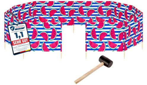 Garronda Paravento da Spiaggia, Protezione dal Vento, Protezione Privacy, Spiaggia, Giardino, paravento + Martello di Gomma GAEX001 (Anguria-66, 15 m)