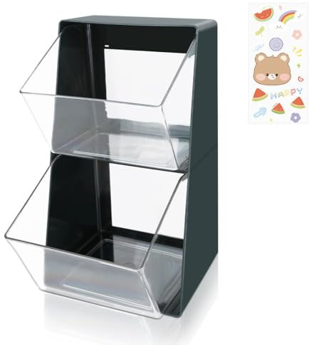 DIBALIYI 1PCS Kunststoff Tee Aufbewahrungsboxen, Klarer Teebox mit 2 Schubladen, Küchen Tee Organizer für Teebeutel mit Aufkleber, Kaffeepads, Nagellack, Schminktisch Organizer (1PCS Grün)