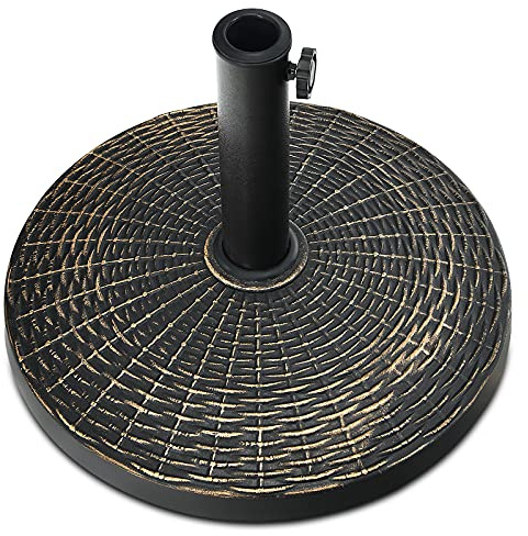 KOMFOTTEU Parasollstativ rund, paraplyställ för paraplystav 39/48 mm, parasollfot med rottingdesign, balkongparaplystativ och marknadsparastativ för trädgård, terrass, strand (12 kg)