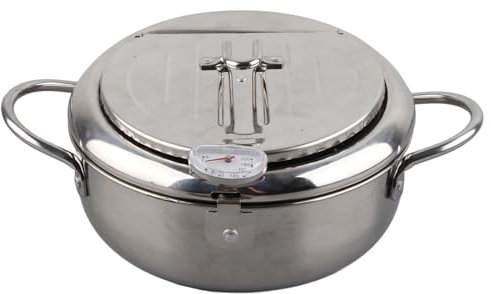 Fritteusentopf, Mini-Fritteuse, Kleine Fritteuse mit Thermometer, Japanischer Frittiertopf aus Edelstahl, Kompatibel mit Gasherd, Elektroherd (S-Größe 20 cm)