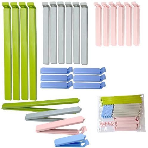 22 Stück stabile Lebensmittelbeutelklammern für Lebensmittelaufbewahrungsbeutel in 4 Größen & 4 Farben – wiederverwendbare Kunststoff-Verschlussclips für Snacks, Sandwiches & mehr – gefriergeeignet in