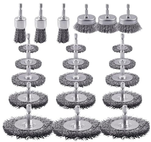 21Pcs Wire Brush for Drill Set for Drill 1/4 Inch Hex Shank, Stainless Steel Wire Wheel Brush, Cup Brush, Pen Brush Set, Wire Brush Drill Attachments for Cleaning Rust, Scrub Surface