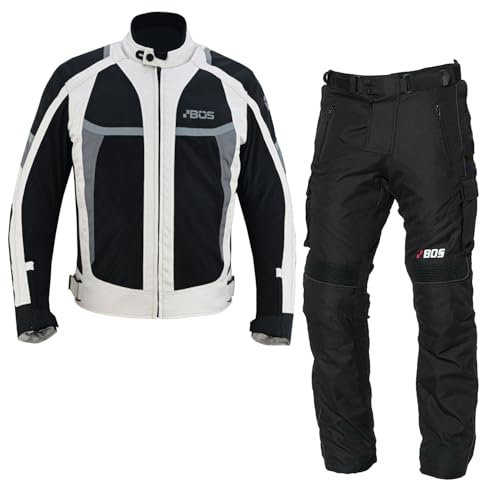 BOSmoto Motorradanzug Textil mit Protektoren – Atmungsaktive und wasserdichte Motorradbekleidung für Herren,Motorrad Textil Kombi Grau,Motorrad Jacke und Hose (GRAY, 2XL)