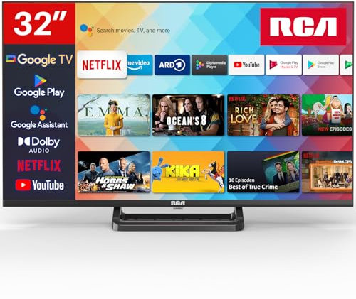RCA SRG32HQ1C Smart TV 32 Zoll (80 cm) Google TV HD mit Triple Tuner, WLAN, Prime Video, Netflix, Google Play Store, DAZN, Disney+ [Mod. 2025]