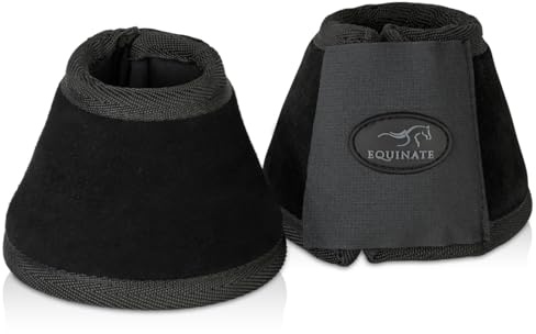 Equinate Hufglocken Fargo mit Wildleder überzogen M Schwarz - Robuste und stoßdämpfende Springglocken - Hufschutz für Training und Turniere - 2er Set