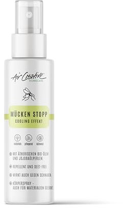 Air Creative - Mückenspray Kinder & Erwachsene - Mückenschutz DEET-frei, mit Jojobaperlen und Ätherischen Ölen für Kühlung und Pflege, Effektiv gegen Mücken und Schnaken 100 ml (1er Pack)