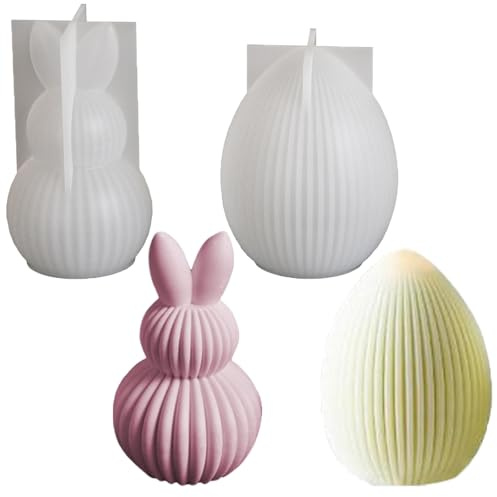 VIDSTW 2 Pezzi Stampo Uovo di Pasqua Durevole e Facile da Pulire Stampi Pasqua Coniglio a Doppia Palla Striato Silicone per Stampi Uova a Strisce si Applica a Candele Regali Pasquali Decorazioni