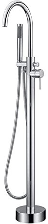 Grifo de bañera de pie para baño, grifo de bañera independiente con mezclador de ducha, grifo de llenado con caño giratorio de 360 grados y ducha de mano para baño, acabado cepillado y estabilizado.