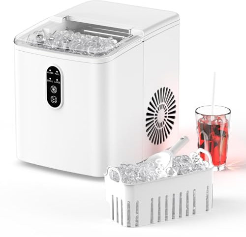Eiswürfelmaschine, 6-8 Min Schnell Eiswürfel, 9 Stück pro Charge, 12 kg/Tag, Selbstreinigend, Kompakt für Küche/Party/Reisen, 1.2L Wassertank, 1.0L Eisbehälter (60-80 Würfel)