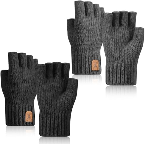 ViEinkaufen Lot de 2 paires de mitaines d'hiver pour homme et femme pour le travail, la conduite, la course, le vélo, l'escalade (noir et gris)