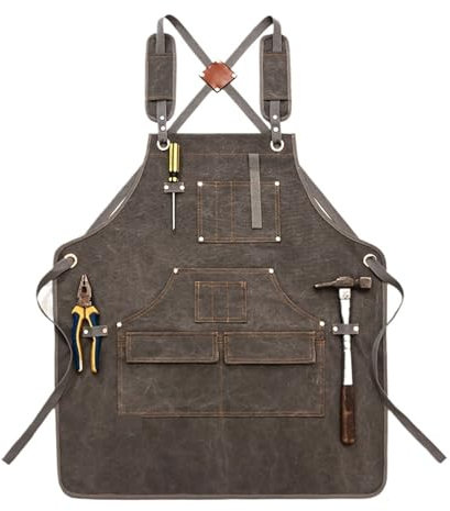Tablier De Travail Lot de 2 Tabliers à Outils réglables en Toile for Hommes et Femmes, très résistants, avec Poches, for menuiserie, Atelier, Artisanat(Gray)