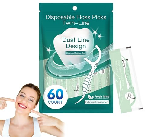 Stick dentale con filo interdentale a doppia filettatura a doppio filo | Strumenti compatti e portatili per parentesi graffe, pulizia della bocca, routine di igiene, adulti,