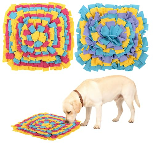2 Pcs Snuffle Mat for Dogs, 35x35cm Dog Snuffle Mat, Food Sniffing Feeding Mat for Smell Training, Puppy Slow Feeding Training Mat, Interactive Feeding Game for Boredom, Slow Eating for Small Dog