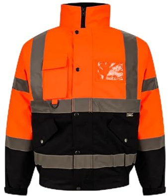 Z Zeetwear Hi Viz Bomber Jacket Reflective High Visibility Safety Coat 100% Soft Fleece Lining Waterproof & Windproof Workwear Hi-Vis Jacket Orange Black Sizes S–5XL (UK, Alpha, XL, Regular, Regular)