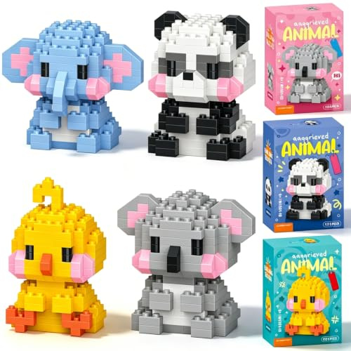 KAOVCXR Animal Micro Building Blocks Kit, 4-in-1 Mini Brick Model Set - Koala Panda Chick Elephant, Stress Relief Craft for Teens & Adults
