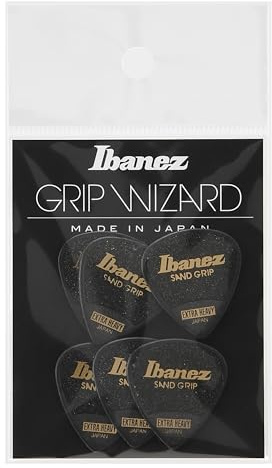 Ibanez PPA16XSG-BK Lot de 6 médiators GRIP WIZARD à grip sable, 1.2mm, Noir